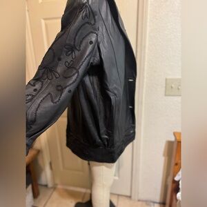 Elegant Black Embroidered Women's Jacket leather no flaws